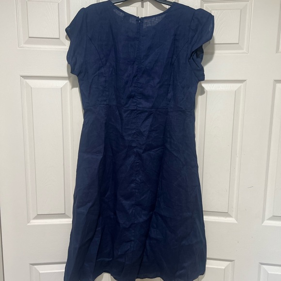 LINTICO 100%  Linen Blue Midi Dress Size XL lagenlook minimalist coastal beach - Picture 6 of 11